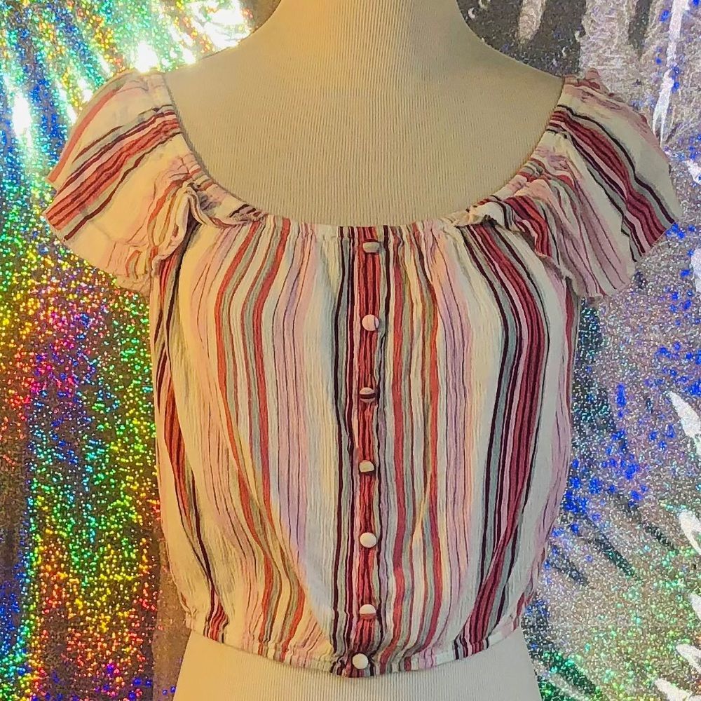 Pink Striped Crop Top - Picture 1 of 2